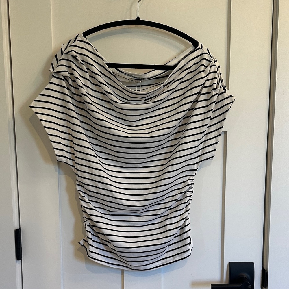 Cupshe White and Black Striped Draped Boatneck top